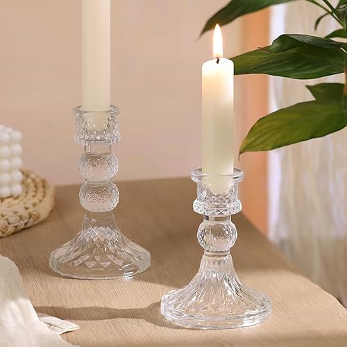 Miniatura 6 de DARJEN Juego de 6 portavelas de cristal transparente, 4 pulgadas de alto y 5 pulgadas de alto para candelabros y velas de pilar, candelabros de