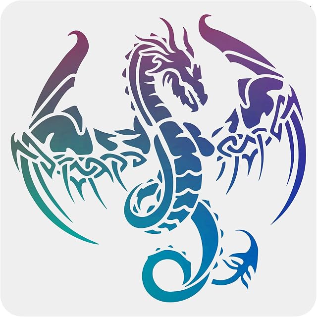 FINGERINSPIRE Dragon Stencil Decoration Template 30x30cm Plastic Dragon Drawing Painting Stencils Square Reusable Stencils for Create DIY Dragon Crafts and Decor