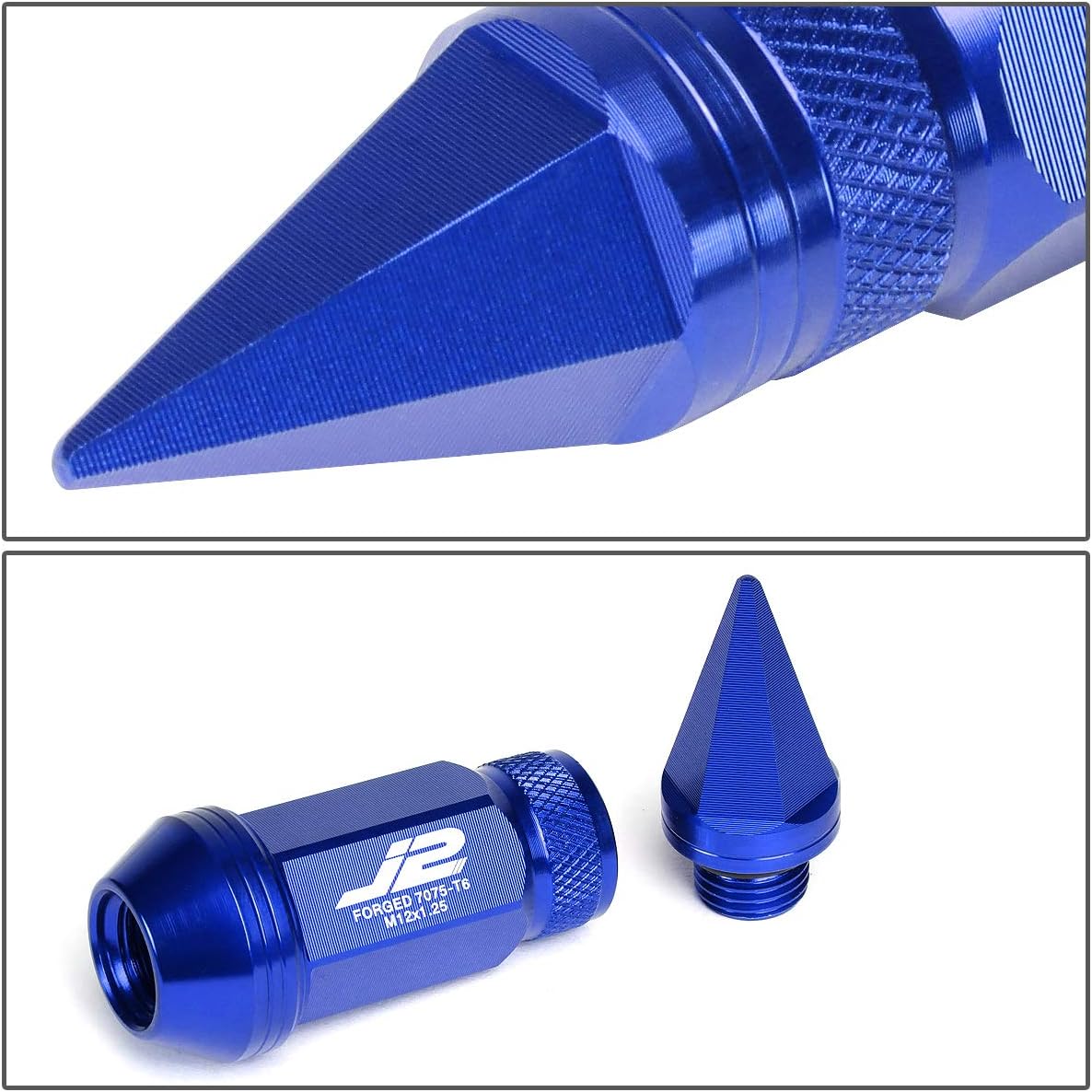🛒 Crazy Deals J2 Engineering LN-T7-022-125-BL 20Pcs M12 x 1.25 7075-T6 Aluminum 80mm Spiked Cap Lug Nut w/Socket Adapter (Blue)
