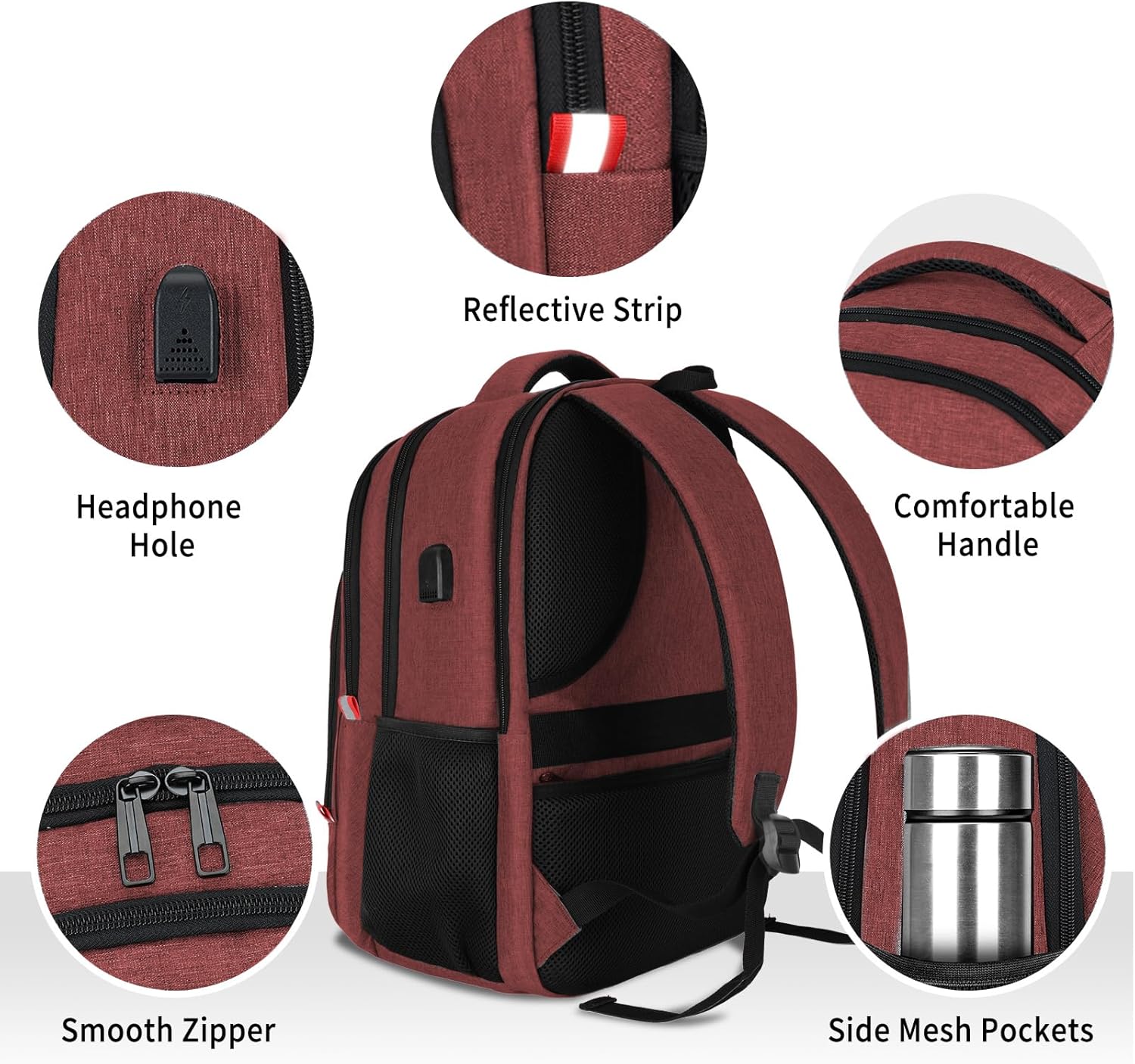 Skaypibs Backpack for Women Men, Travel School Backpacks for Teen Boys, Bookbag with USB Charging Port, Anti Theft College Backpack Fits 15.6 Inch Laptop, Casual Work Business Back Pack, Red