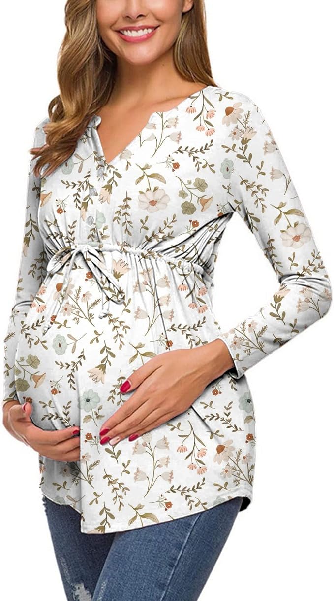 Maglietta Allattamento Premaman WOXIHUAN Scollo A V Manica Lunga - In Cotone Morbido Per Gravidanza, Elegante E Comoda