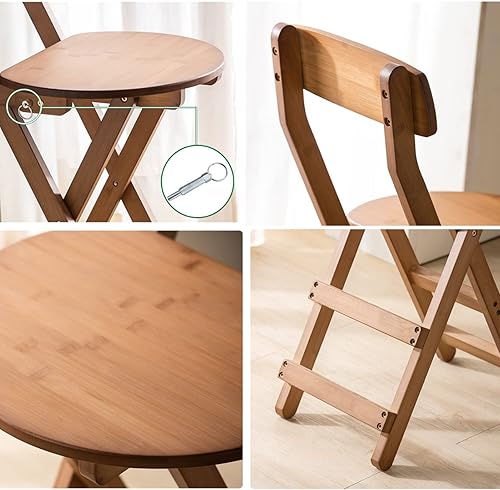 Miniatura 7 de Taburetes de bar plegables de bambú para desayuno, taburete de altura de encimera de cocina de 24 pulgadas27 pulgadas con respaldo, silla alta de
