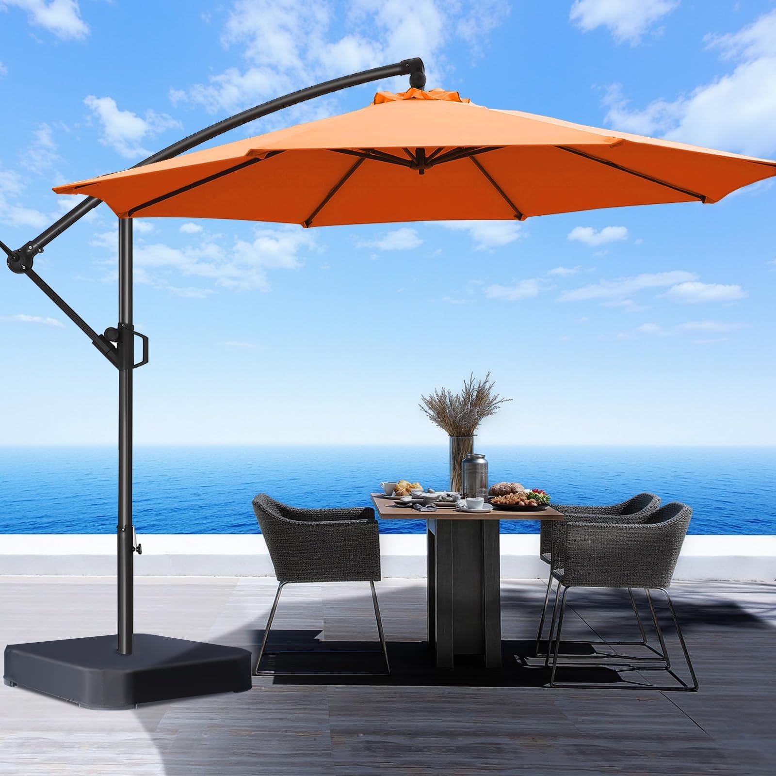HOMSHADE 10ft Offset Patio Umbrella with Base Included, Cantilever Offset Hanging Patio Outdoor Market Umbrella UPF50+ UV Protection with Easy Tilt and Crank for Pool Deck and Garden(Neon Orange)