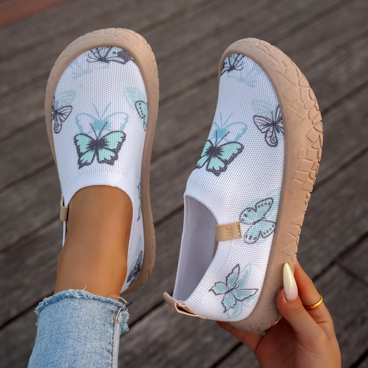 Mocasines de plataforma pintados para mujer, Blanco y verde., 39.5 EU