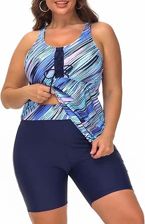 Hanna Nikole damestankini met buikbedekking, extra groot, tweedelig zwempak, hoge taille, A-lijn zwemtop., 140 NL/Plus