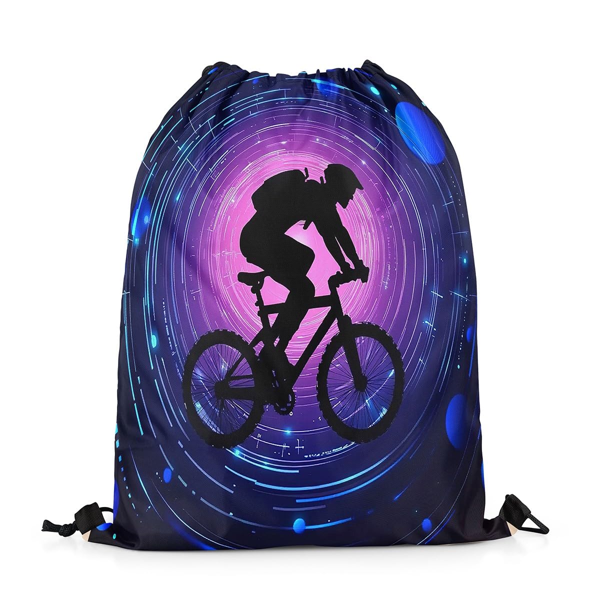 Homewish Bicycle Drawstring Backpack 33 x 40 cm for Sport Gym Swim Yoga Camping,Graffiti Bicycle Rider Drawstring Bags,Abstract Galaxy String Backpack,Neon Geometric Circle Draw String Back Bag