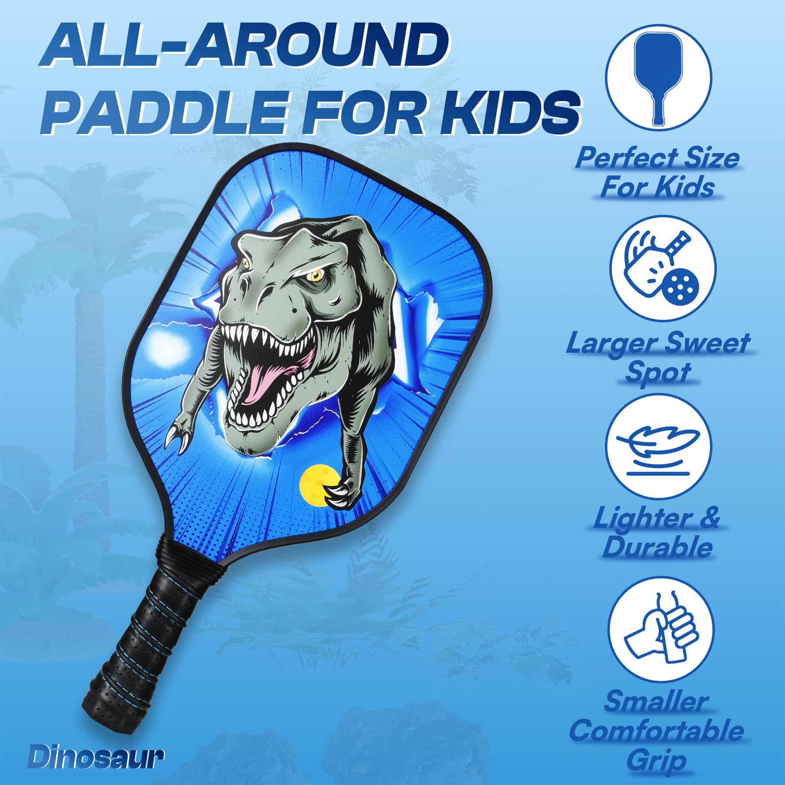 Kids Pickleball Paddles Set - Lightweight Fiberglass Paddles With Small Grip For Children 4-11