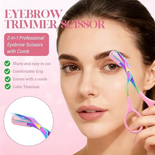 Miniatura 5 de Tijeras de corte de cejas, cortador de precisión de acero inoxidable, maquillaje de depilación, tijeras profesionales 2 en 1 con peine, herramienta