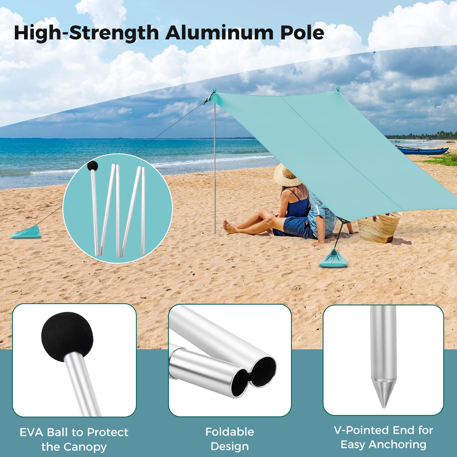 HOMASIS Tende da Spiaggia Parasole, Tenda Portatile con Ancoraggio per la Sabbia e 4 Sacche di Sabbia, Baldacchino da Spiaggia con Borsa per il Trasporto (Verde, 300 x 300 x 200 cm)