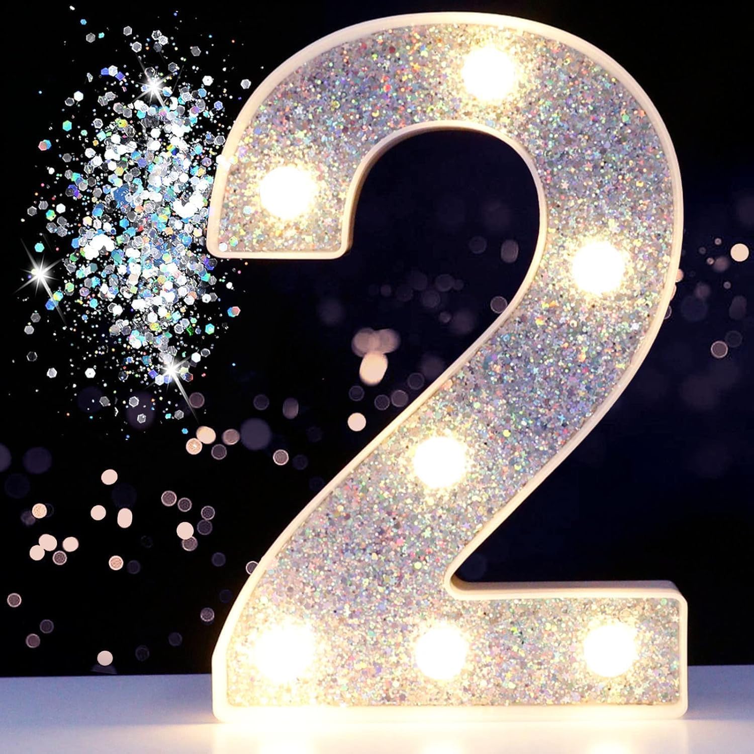 Jemnpela LED Marquee Letter Number Sign Lights Glitter Light Up Alphabet Figure Night Light for Birthday Party Wedding Home Bar Holiday Wall Decoration