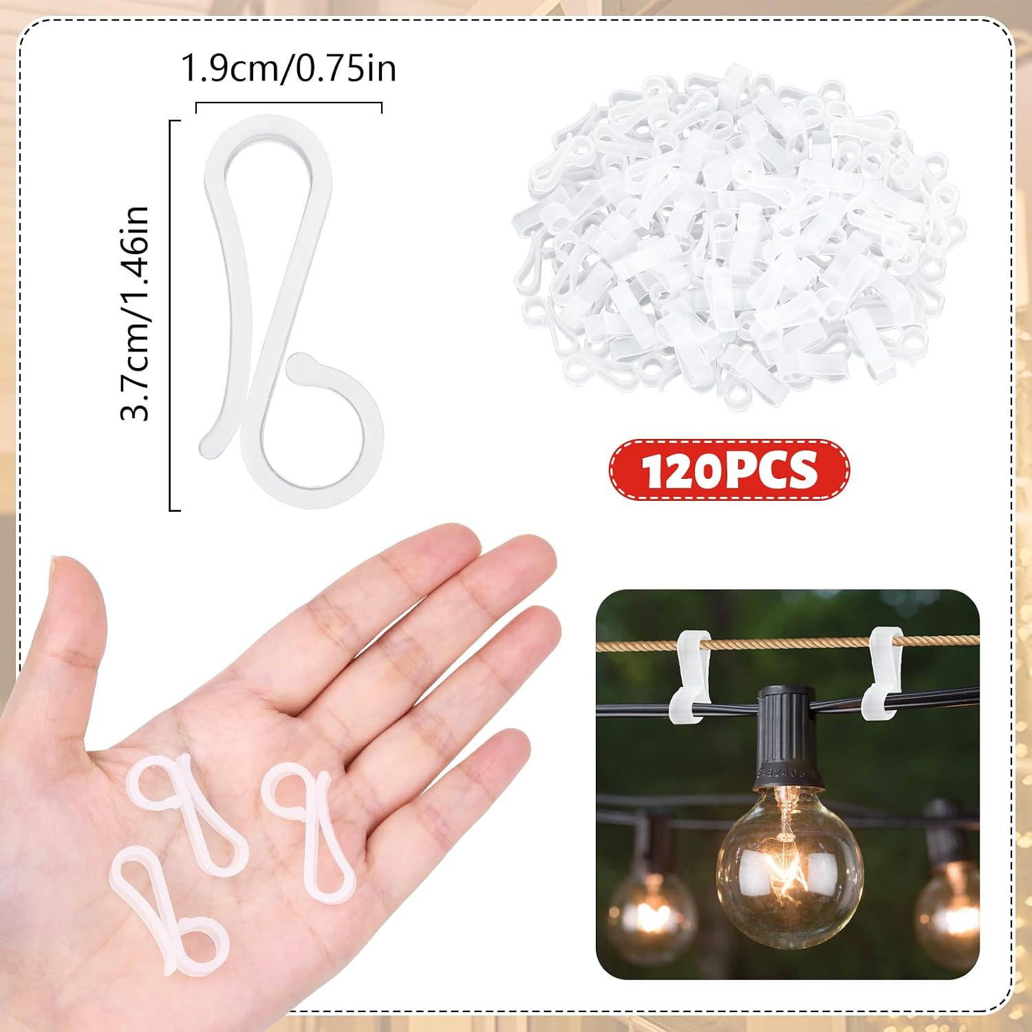 SelfTek 120 PCS Christmas Light Clips Outdoor, Gutter Clips for Hanging Outdoor Lights, Gutter Hooks Hanging String Lamp Holder Mount to Shingles for Roofline, House, Xmas Tree Decor (White)