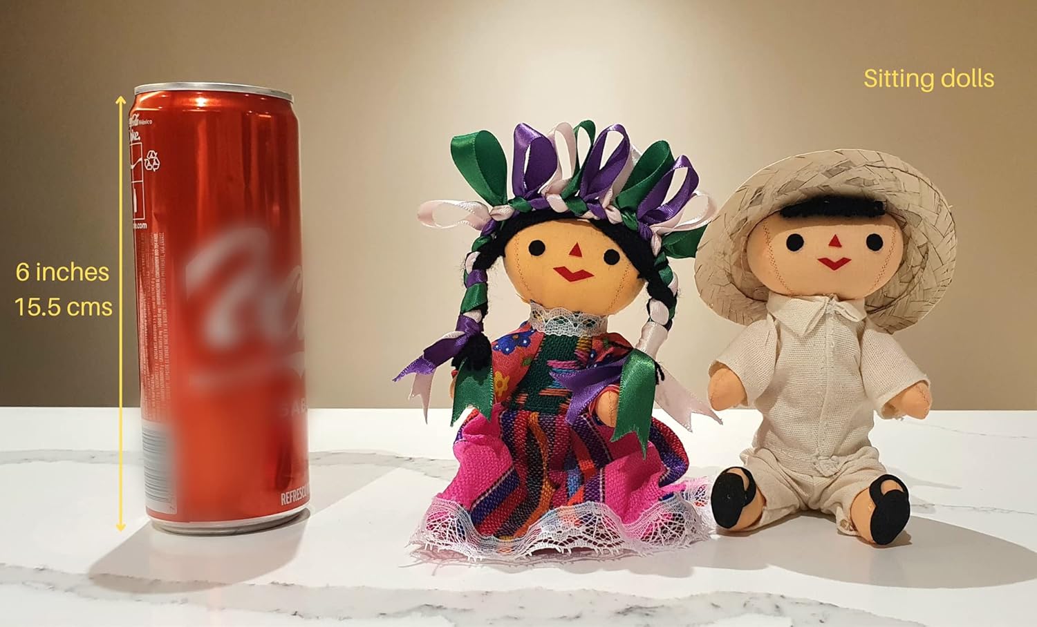 ALKIMIA INC Mexican Handmade Traditional Rag Couple Dolls - 7 inches - Pink & White