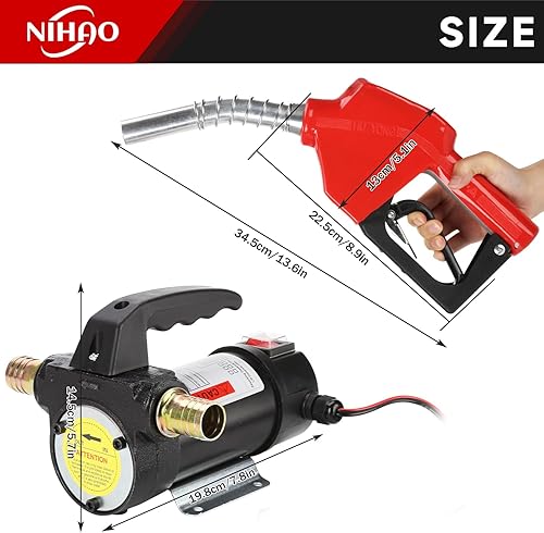 Miniatura 7 de NIHAO Kit de bomba de transferencia de combustible diésel de 12 V, bomba de transferencia autocebante eléctrica con boquilla de cierre automático y