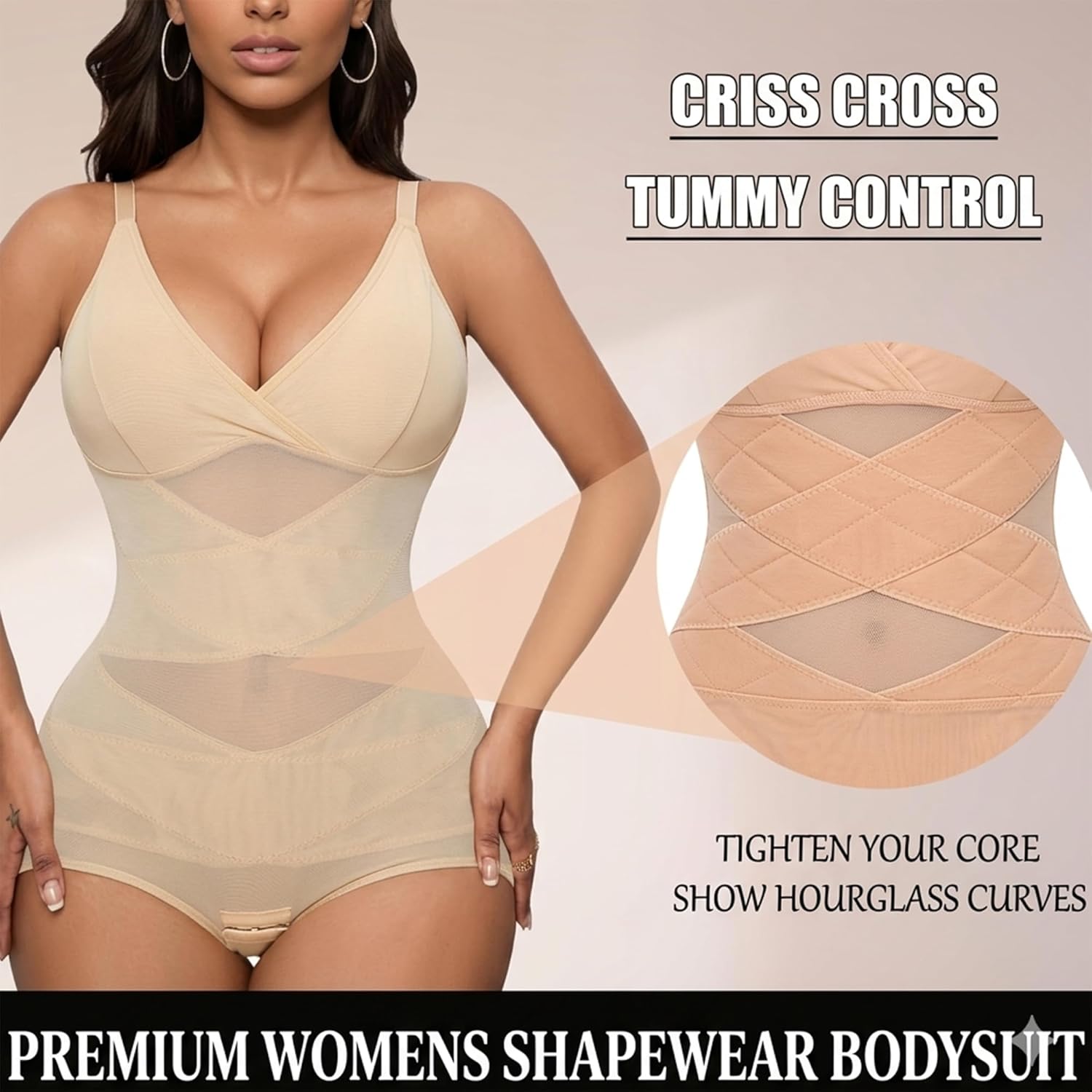 M MYODRESS Backless Bodysuit V Plunge Shapewear Tummy Control Strapless Faja Body Shaper Tummy Control rBody Shaper