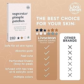 LivaClean 240 CT Neutrals Pimple Patches for Face w/Salicylic Acid & Tea Tree, Hydrocolloid Acne Patches Cute Star Pimple Patch for Healing, Cute Face Stickers, Zit Patch