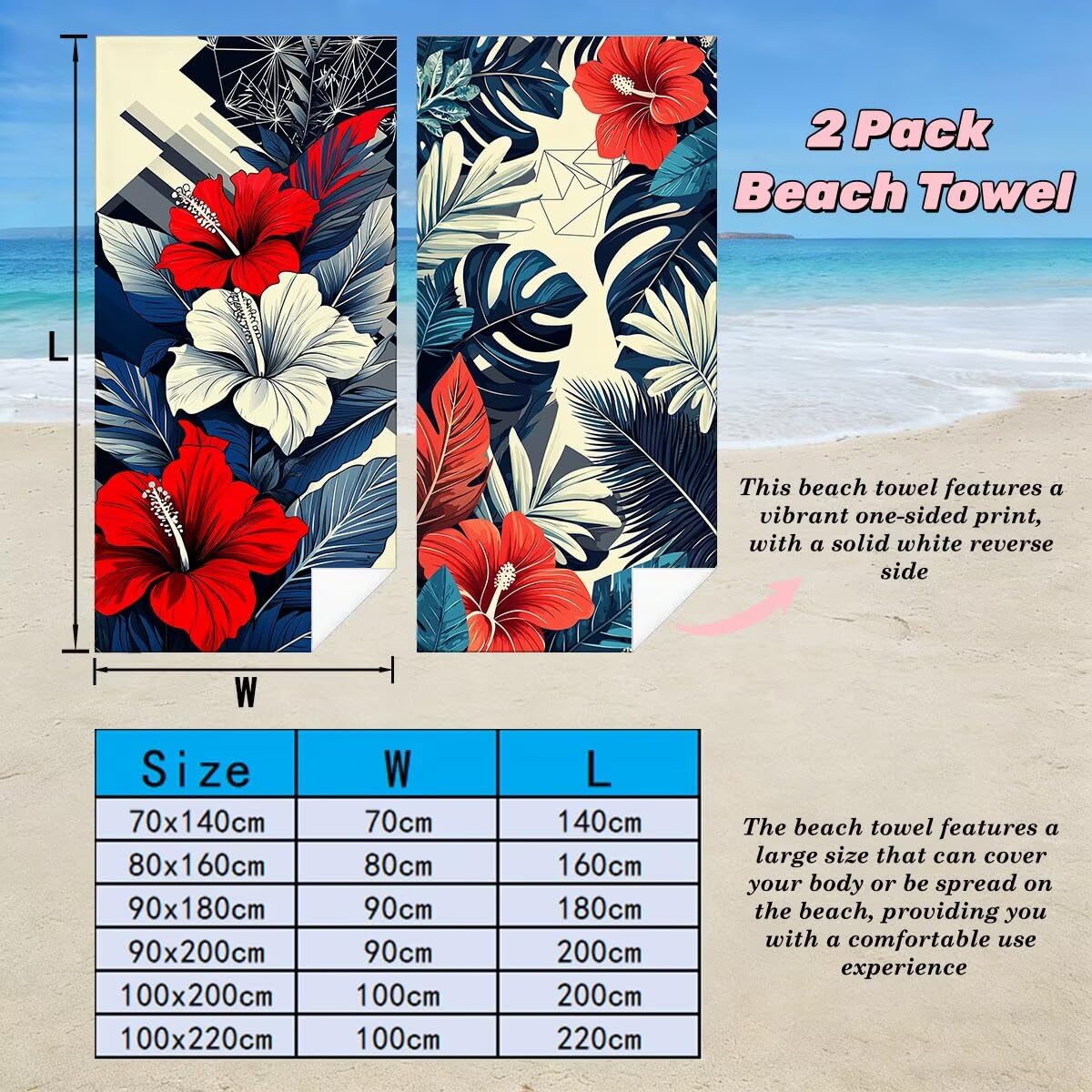 Ręcznik plażowy 100 x 200 cm, ręcznik gimnastyczny z mikrofibry, szybkoschnący zestaw 2 ręczników plażowych, lekki kompaktowy ręcznik z mikrofibry duży do podróży, prezent dla mężczyzn i kobiet (ardia