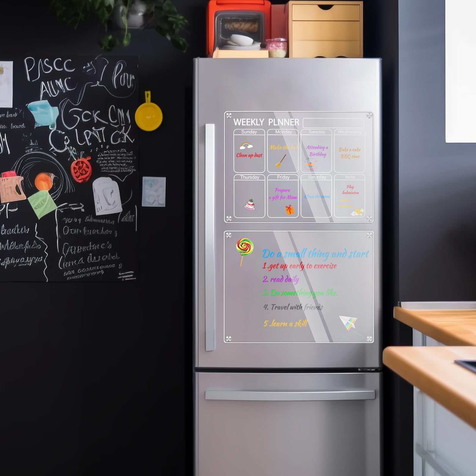 Calendario Magnetico Da Frigorifero Trasparente - Lavagna Mensile 40x30 Cm Con Penne E Accessori