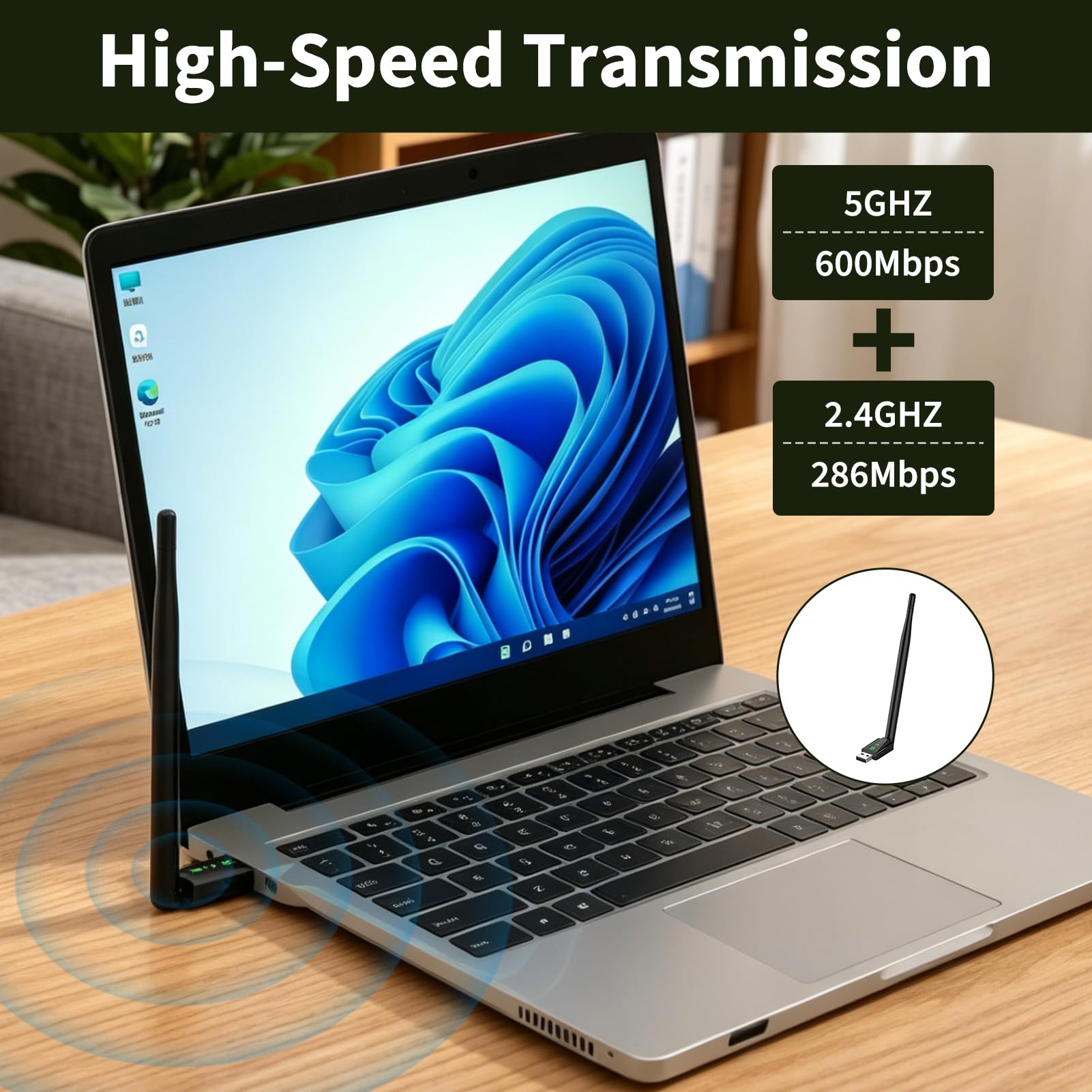 WLAN-Antenne, USB, WLAN-Stick, 6 AX900 USB mit Bluetooth 5.4, WLAN-Adapter, Dual Band 2,4 GHz, 5 GHz, bis zu 900 Mbps, WLAN-Dongle mit 6dBi-Antenne, niedrige Latenz, AP-Modus, kompatibel mit Windows