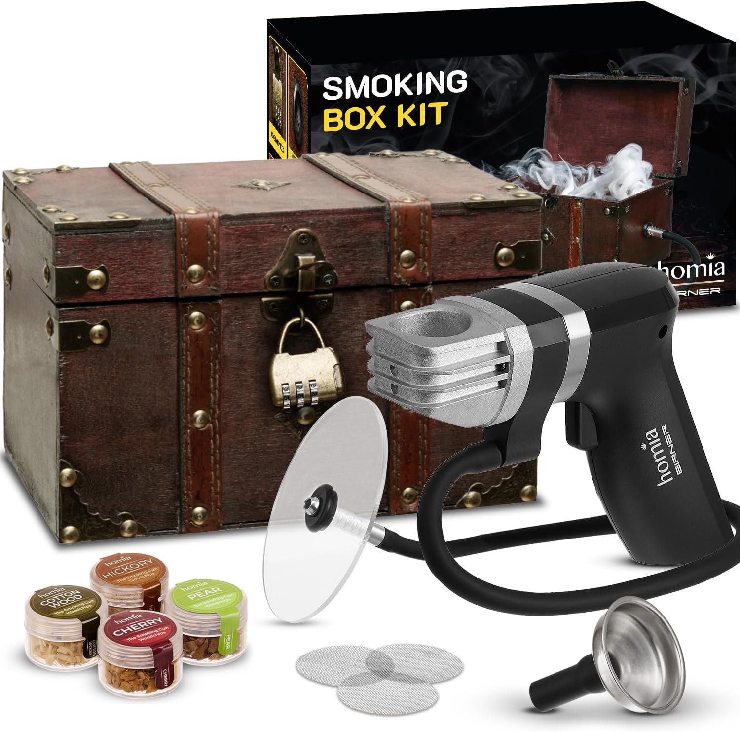 Cocktail Smoker Kit - Smoking Gun Birner PRO - Smoke Box for Drinks, 12 PCS, Smoker Machine with Accessories and Wood Chips - Cold Smoke for Food and Drinks - Gift for Man