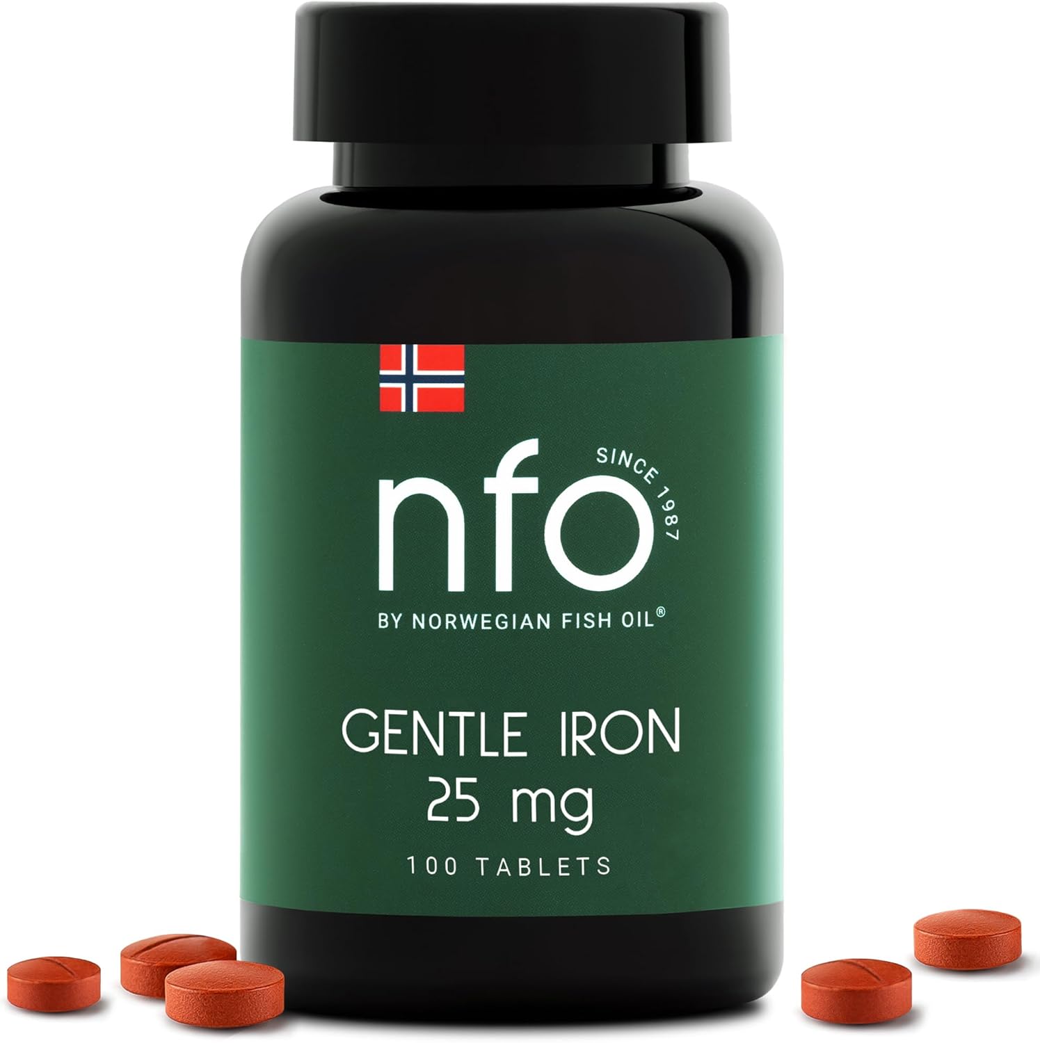 NFO Gentle Iron [100 Tablets] Norwegian Natural High Dose Iron Complex with The Patented Ferrochel Formula The Most bioavailable Form Against IronDeficiency More efficient by 90% Suitable for Vegans