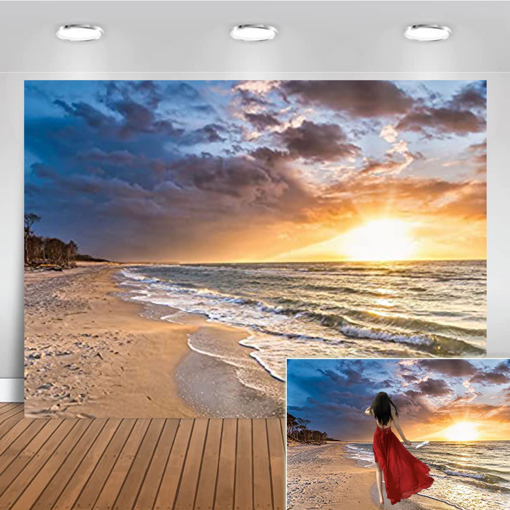 Yeele 5x3ft Tropical Beach Backdrop Hawaiian Nature Seaside Sunset Scenery Photo Backdrop for Wedding Birthday Holiday Wall Decor Vinyl Photography