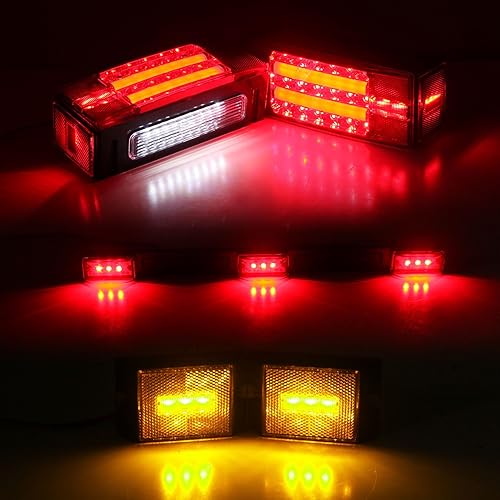 Miniatura 7 de Kit de luces LED sumergibles para remolque de barco de 12 V, luz LED rectangular de parada de freno y giro con luces de marcador de remolque ámbar