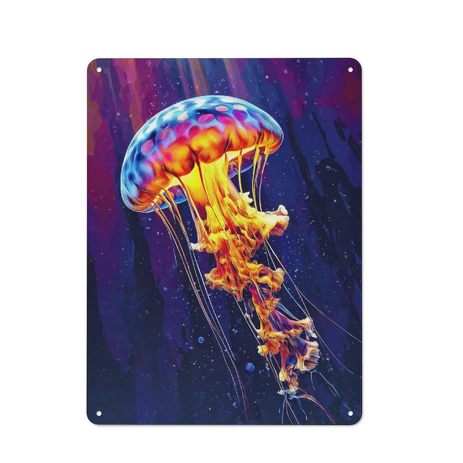Junmoney Colorful Jellyfish In Deep Sea Tin Wall Plaque 40X30cm With For Hallway Wall, With Clear Retro Wall Decor Character