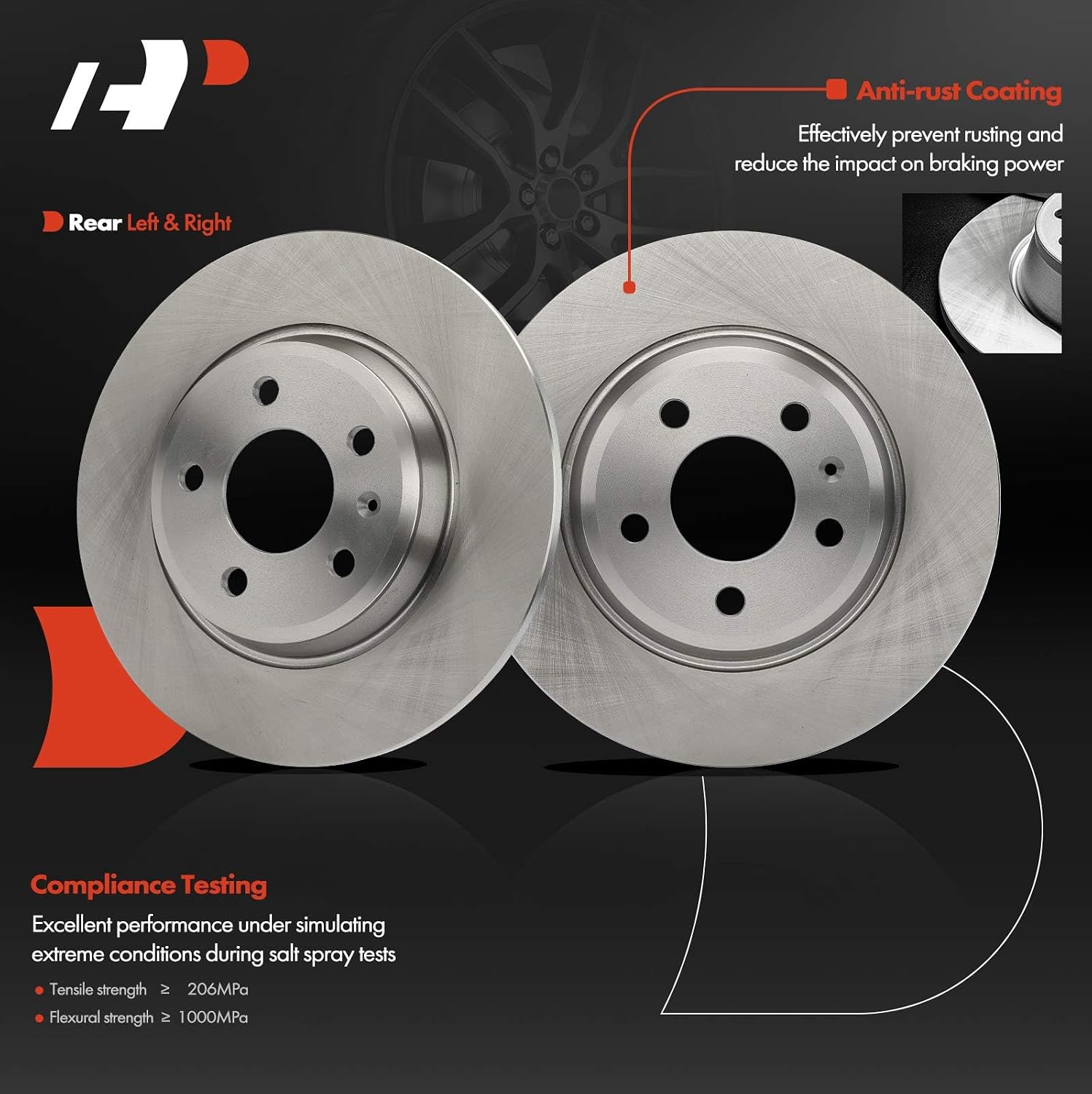 A-Premium 11.80 inch (299.9mm) Rear Solid Disc Brake Rotors + Ceramic Pads Kit Compatible with Select Audi Models - A4 2009-2016, A4 Allroad, A4 Quattro, Q5, A5, A5 Quattro, Allroad, 6-PC Set