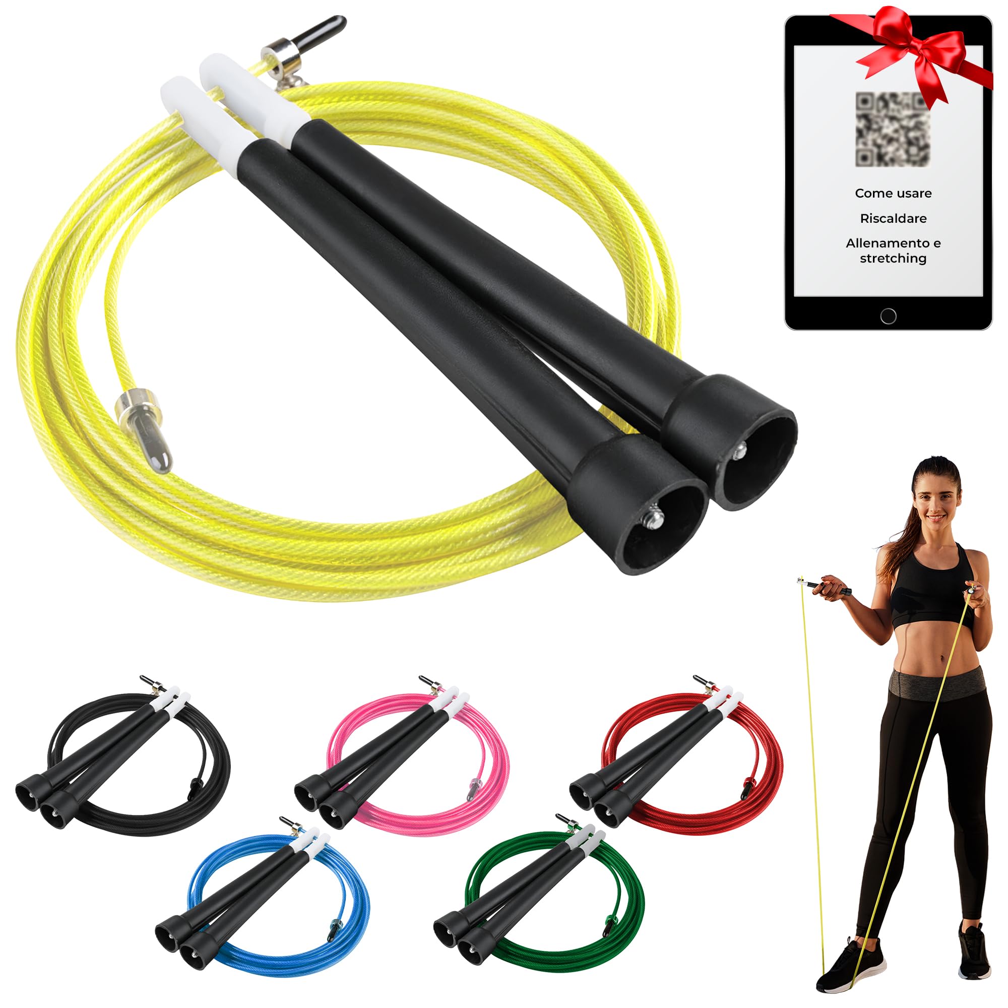 4 Corde Per Saltare Colorate 3 M – Regolabili, Leggere In PVC, Impugnature Antiscivolo