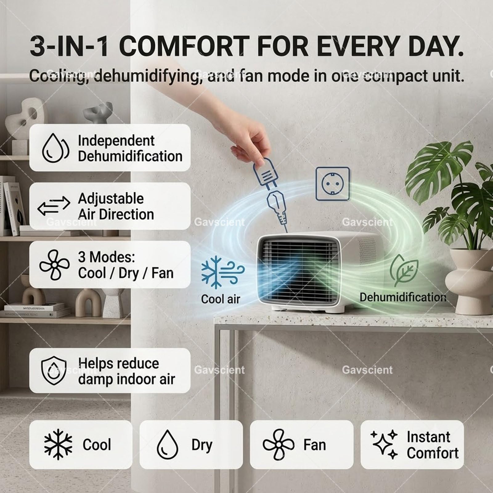 Climatizador Portátil para Autocaravanas, 2700 BTU Mini Enfriador de Aire, 280W Bajo Consumo de Energía, 3 en 1, 45dB Silencioso para Aventuras