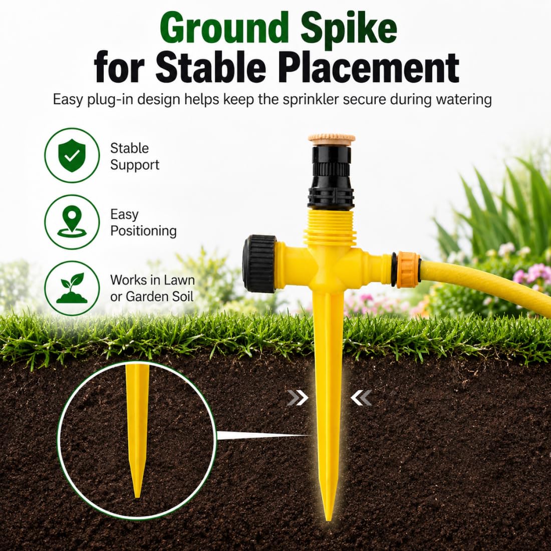 360° Rotierender Rasensprenger mit Verstellbarem ABS-Sprühkopf und Gartenschlauchanschluss für Rasen, Pflanzen, Blumen und Gemüse (10pc Yellow Threaded Scatter Stake Set)