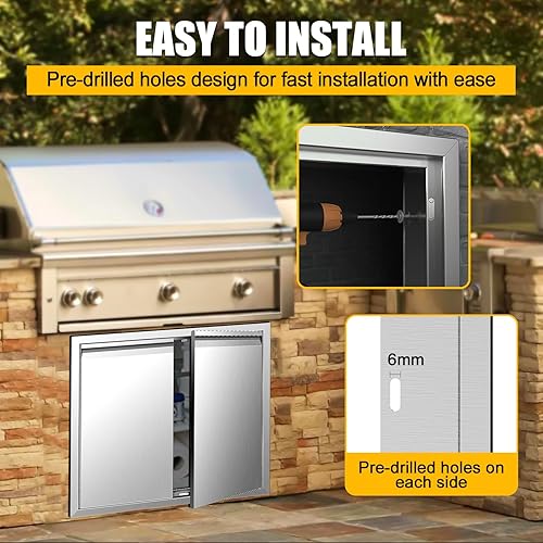Miniatura 5 de Puertas de cocina al aire libre  Puertas de acceso dobles para barbacoa de 26 pulgadas de ancho x 24 pulgadas de alto, acero inoxidable 304 para