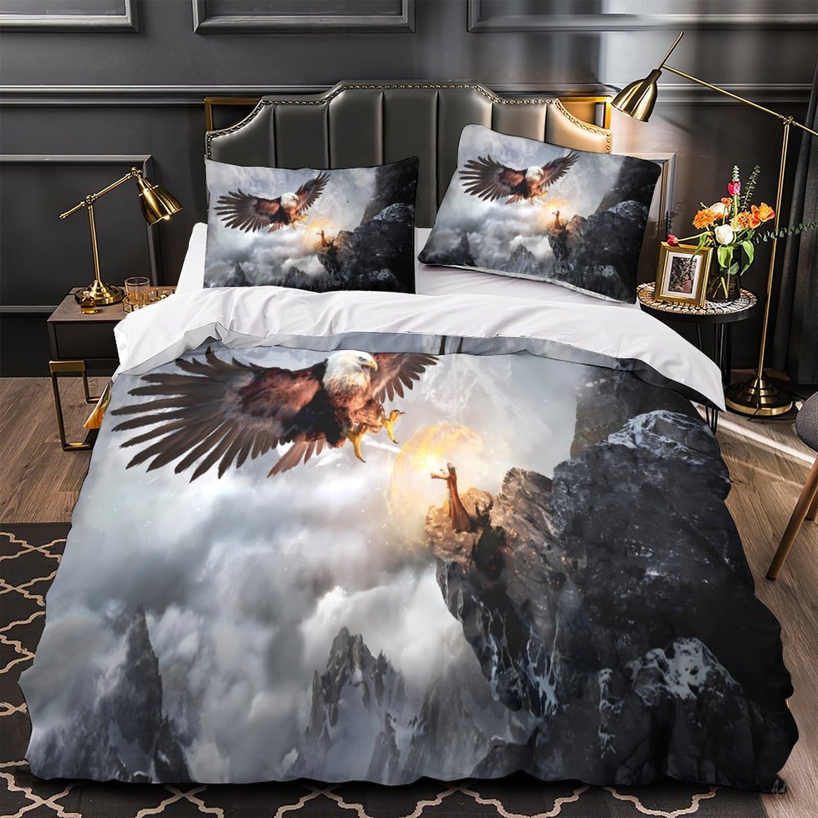 Parure de Lit 3D Effet Hypoallergique Aigle Steampunk Microfibre Super King