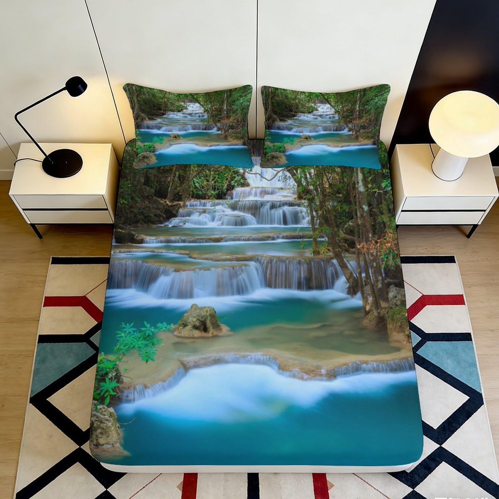 Dhbaneiok Style-6 3D Printed Waterfall Landscape Fitted Sheet Microfiber Non-Slip Bed Cover For Bedroom Guest Room Easy Care 90X200x25cm