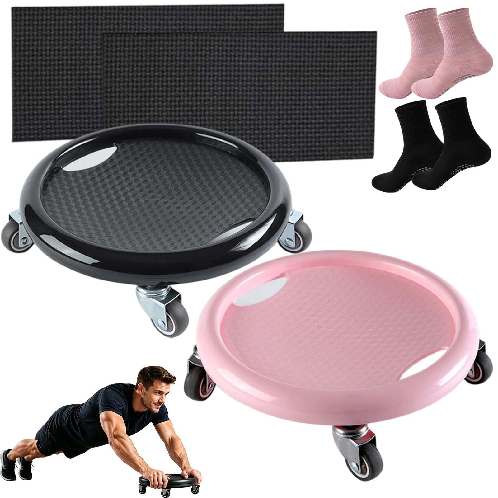 Abdominal Roller Wheel Disc Trainer with Knee Mat for Women and Men (2PC-C)