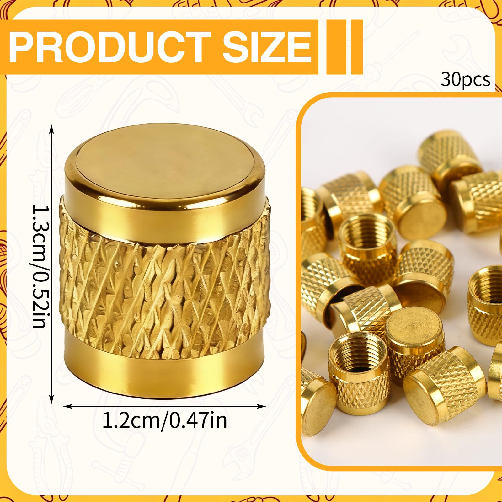 Lot de 110 bouchons de valve évasés 6,35 mm en laiton avec joint torique en néoprène