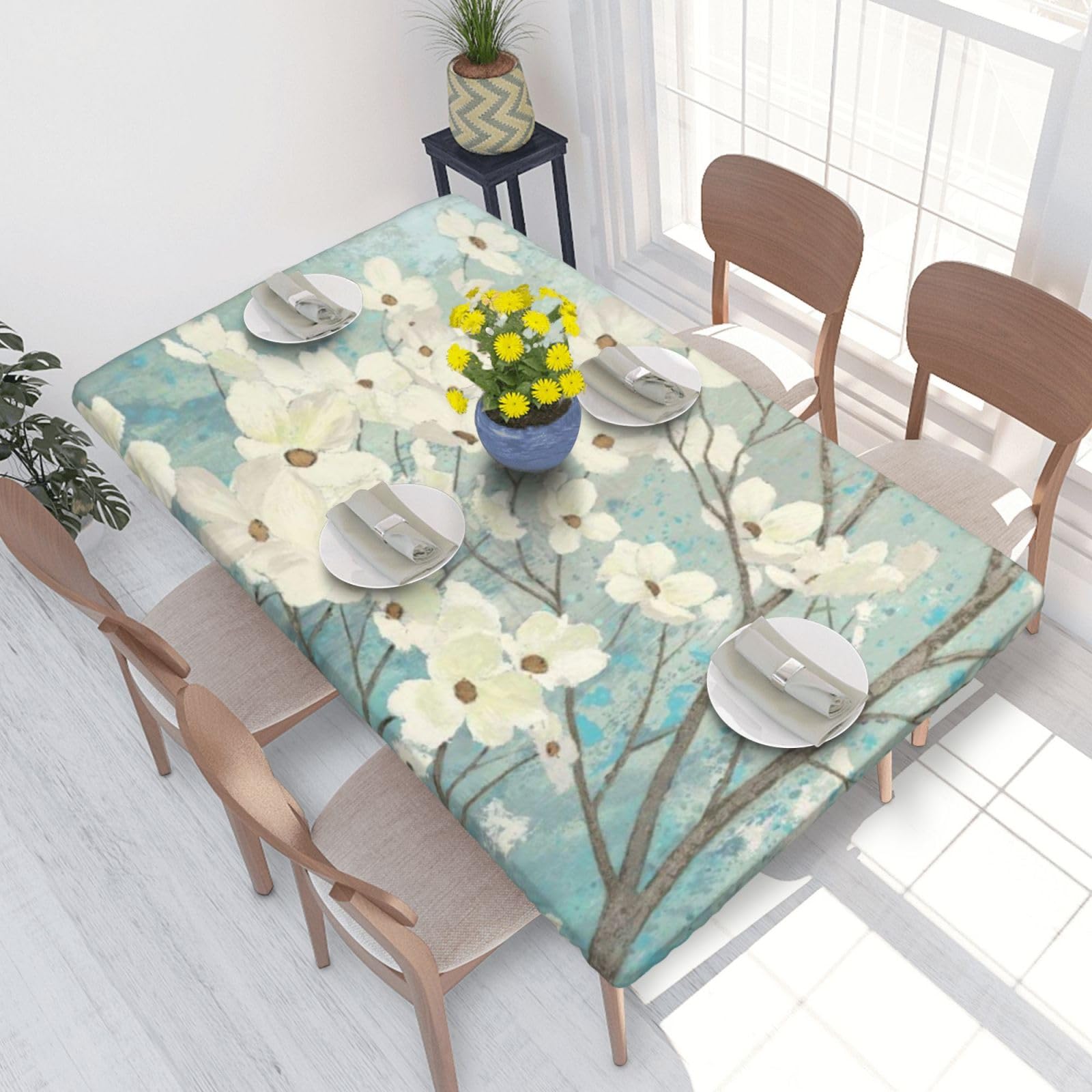 BNVSADC Spring Dogwood Blossoms Printed 4FT Tablecloth 122x76 CM Polyester Kitchen Water Resistant Table Cloth Dining Table Decoration Table Covers