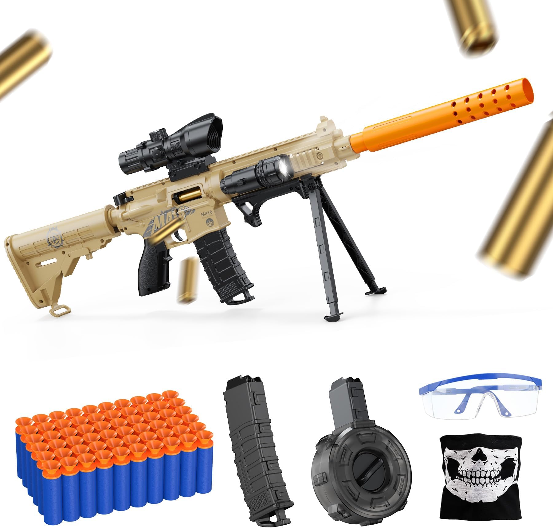 Toy Gun with Soft Bullets Shell Ejecting, Manual Foam Blasters Guns with 60 Bullets, Toy Gun Birthday Gift, Yellow