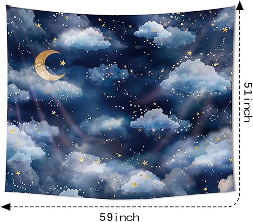 Miniatura 15 de Imirell Tapiz de estrellas de cielo nocturno, 59 pulgadas de ancho x 51 pulgadas de alto, para colgar en la pared, azul oscuro, galaxia, espacio