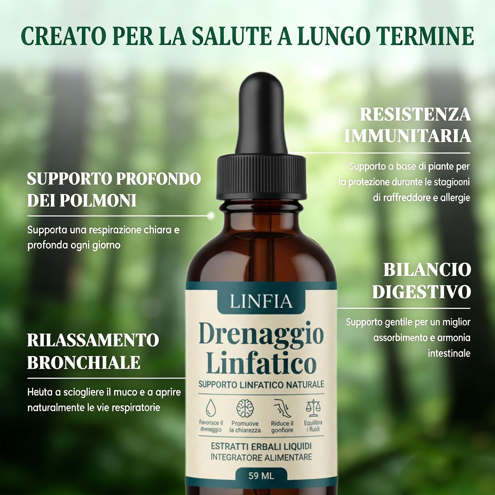 DITU Iinfia Drenaggio Iinfatico Gocce, Formula Erboristica Naturale, Adatte per Donne e Uomini 59ML (1 bottiglia)
