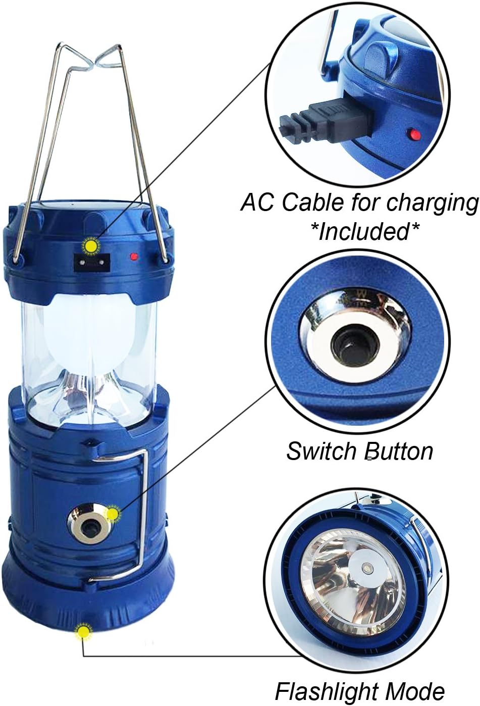 LeWave Camping Lantern Solar Powered - 6+1 LED Lights - Solar Rechargeable Lamp - USB Power Bank - Emergency Flashlight - 2 in 1 Design - AC Cable - Outdoor Camping, Outage Natural Disaster