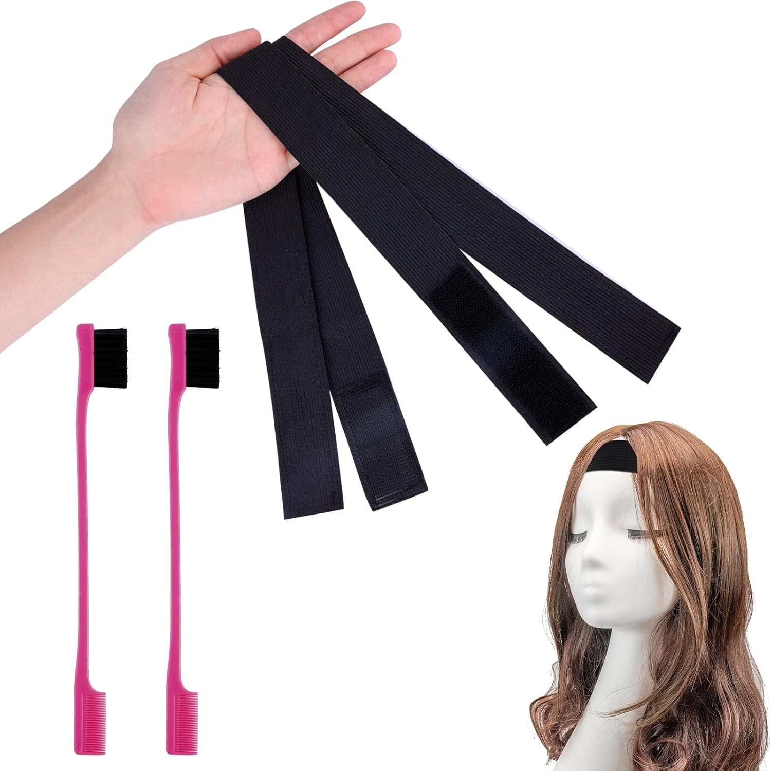 SAVITA 2pcs Elastic Bands for Wigs Edges, Black Elastic Band for Wigs