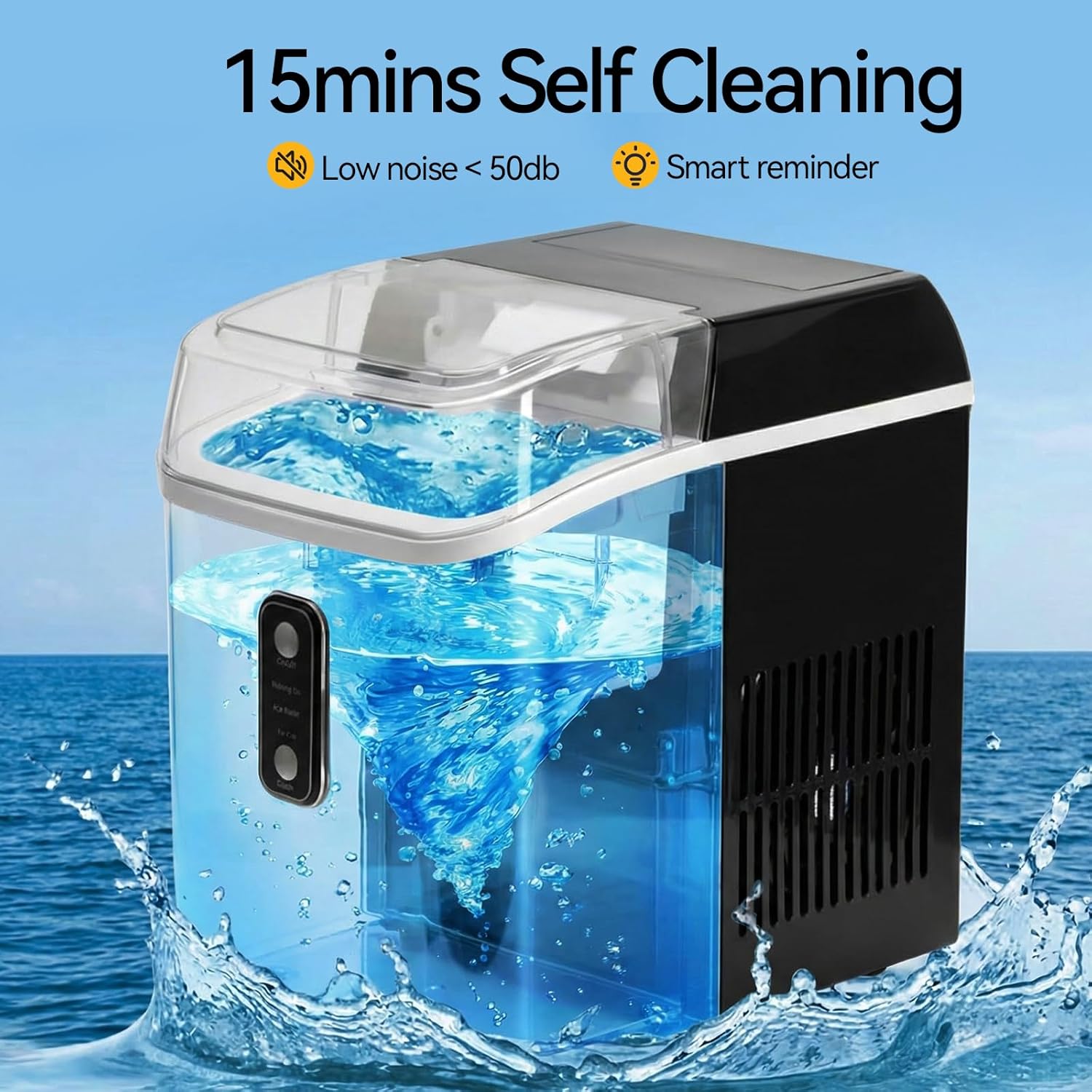 NEWBULIG Nugget Ice Makers Countertop, Portable Nugget Ice Machine, Ready in 6 Mins, 24lbs in 24Hrs, Auto-Cleaning, with Basket and Scoop, for Home, Kitchen, RV, Camping, Black