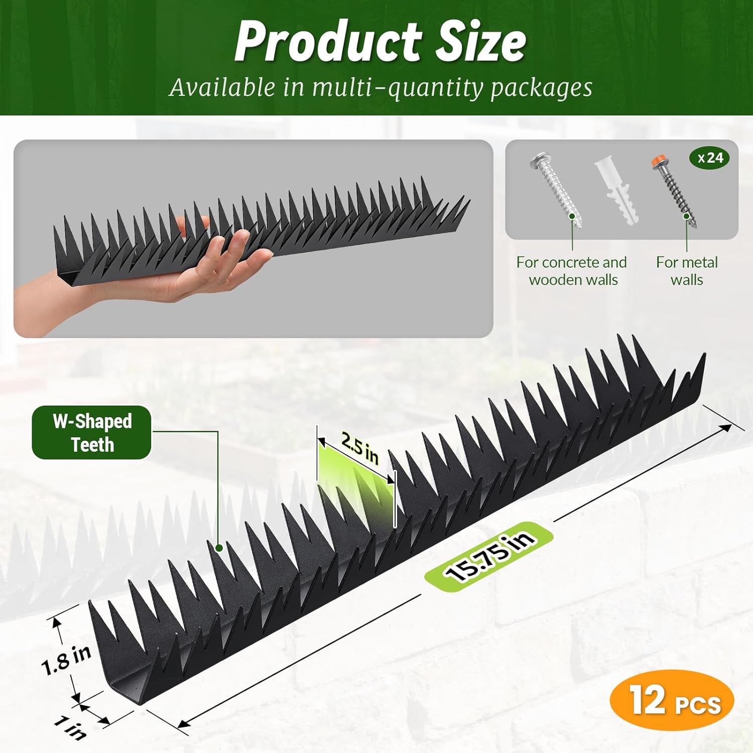 Anti Climb Spikes for Outdoor Walls, Garden Fences, Metal Fence Spikes Animal Deterrent, Anti Bird Spikes Deterrent for Outside, Spike Strips for Animals, Thieves, Intruders, 12Pcs, Covering 189 in