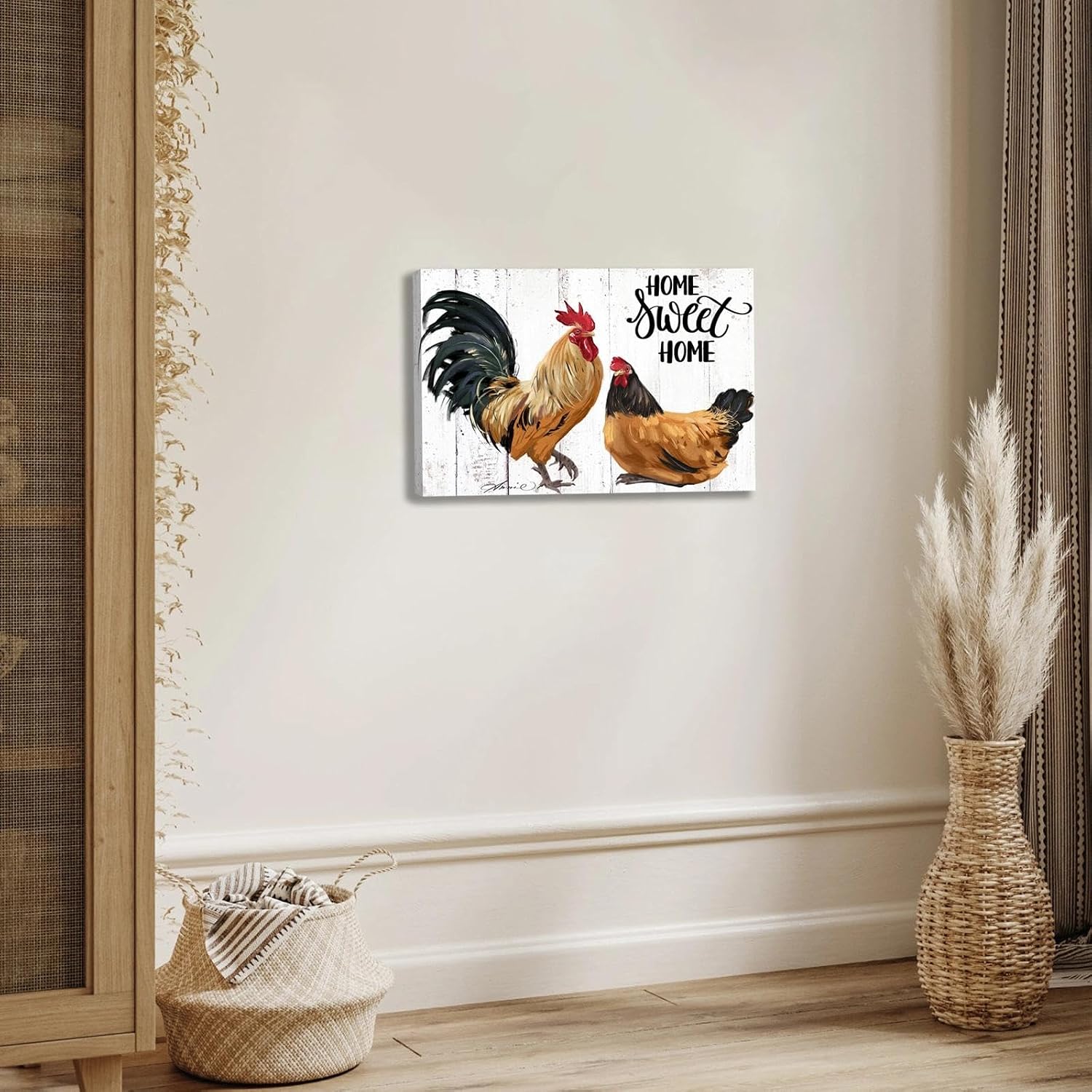 Farmhouse Rooster Wall Art Canvas Print - Rustic Kitchen Decor Painting for Home, Country Chicken Themed Artwork 10“x15"
