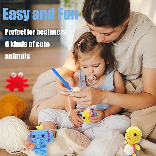 Miniatura 5 de Kit de ganchillo de 6 piezas para principiantes, manualidades 2024 para adultos y niños, gran regalo para amantes del ganchillo, kits de animales de