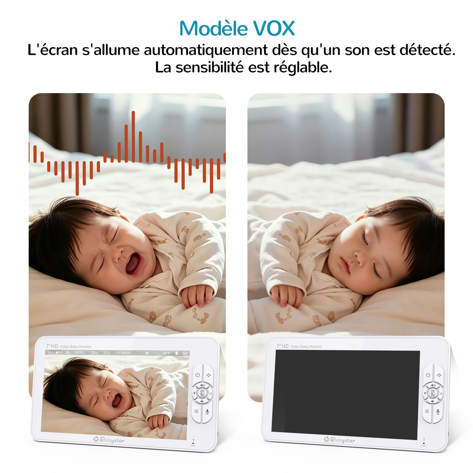 Babystar Camara Vigilancia Bebe con 7" 1080P HD Pantalla Vigilabebés con Cámara, Sin WiFi,Monitor de Video para Bebé Sin WiFi, Batería de 4000mAh, Audio Bidireccional, Zoom 4X, Visión Nocturna, VOX