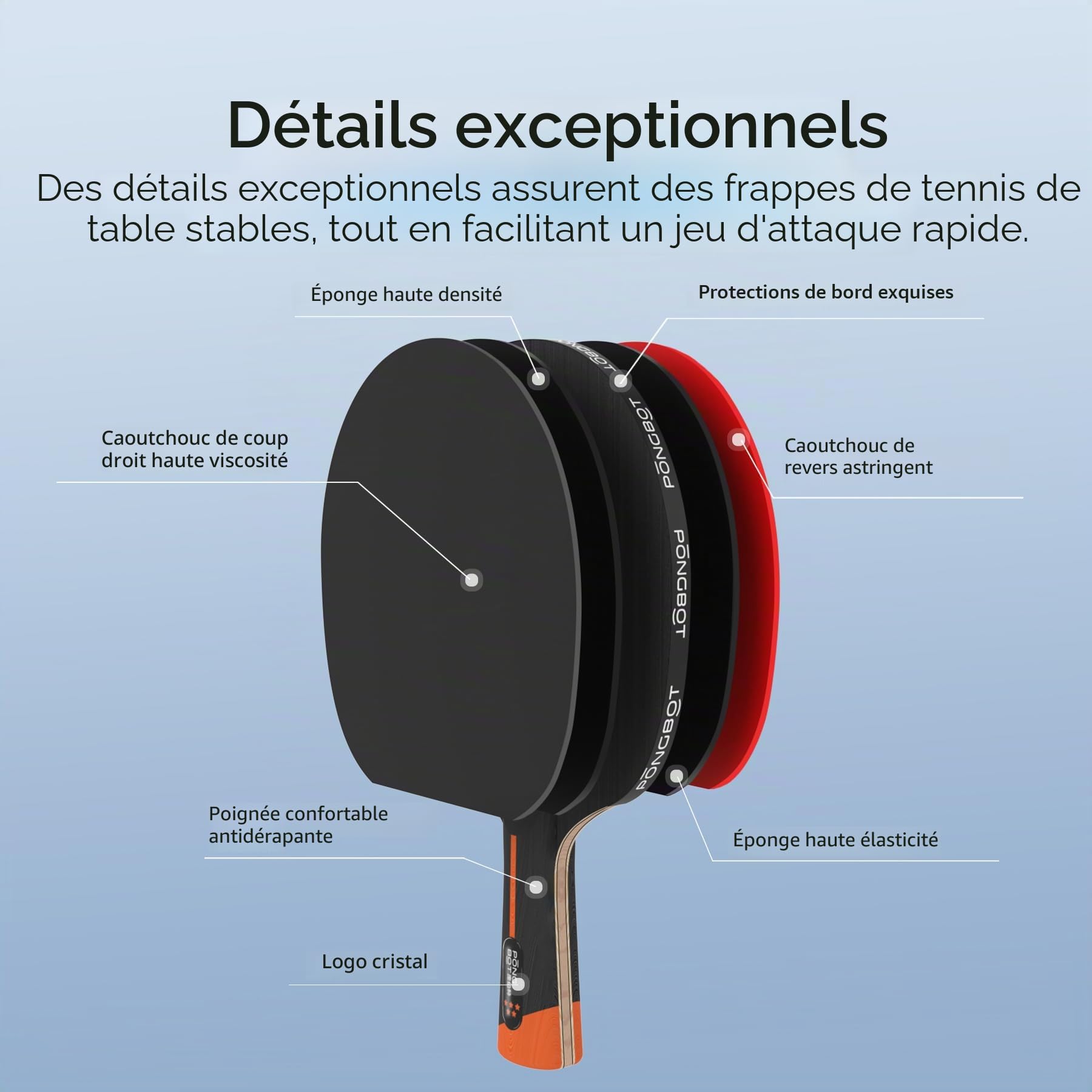 PONGBOT Five-Star Raquette de ping-pong professionnelle avec étui rigide, fibre de carbone, lame 7 plis, caoutchouc de qualité supérieure, pour tournois compétitifs et joueurs sérieux