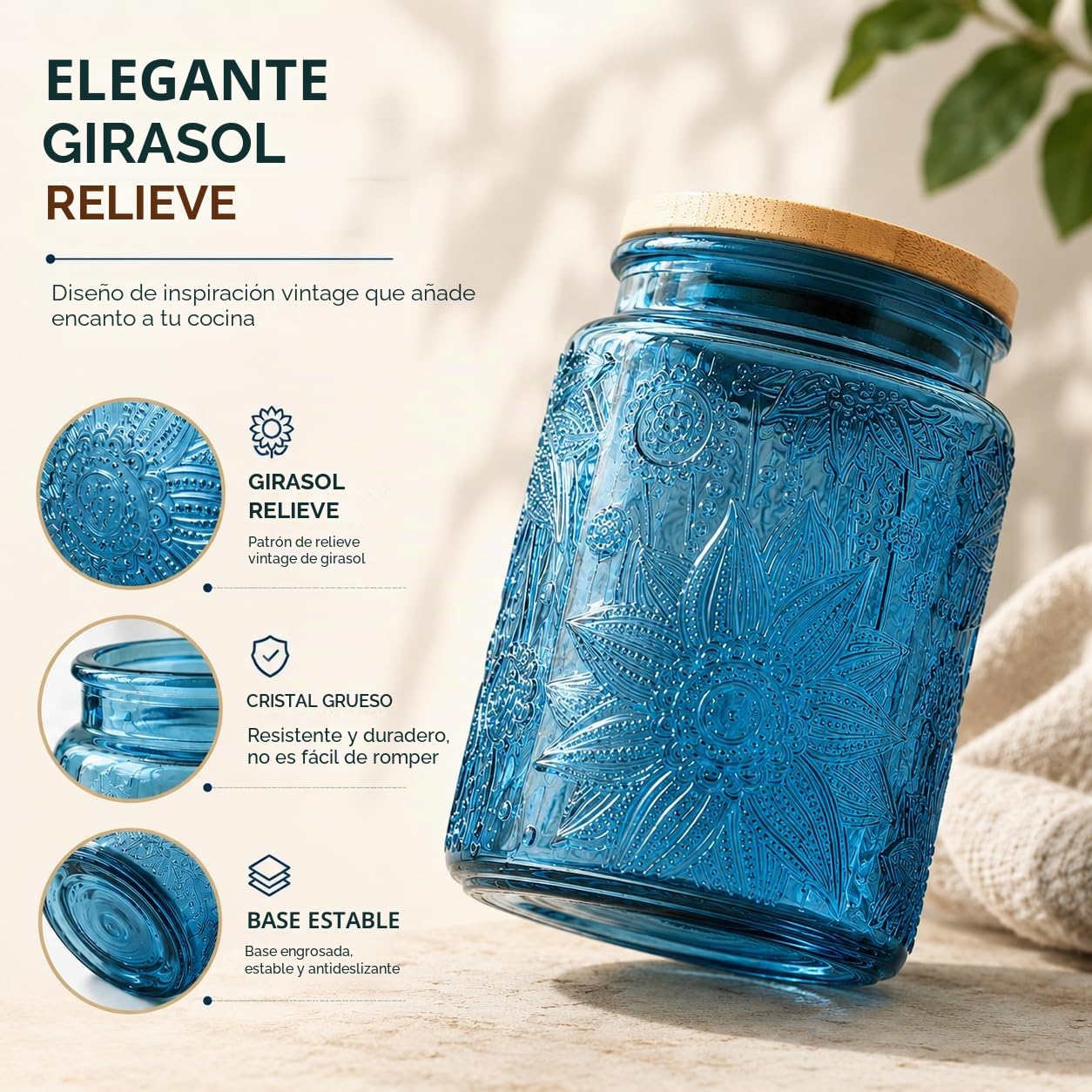 ANSQU - Tarros de vidrio azul de 23.7 onzas líquidas, paquete de 2 tarros de vidrio clásico para almacenamiento de cocina, tarros de caramelo con tapas, frijoles de café, té, galletas, azúcar, sales
