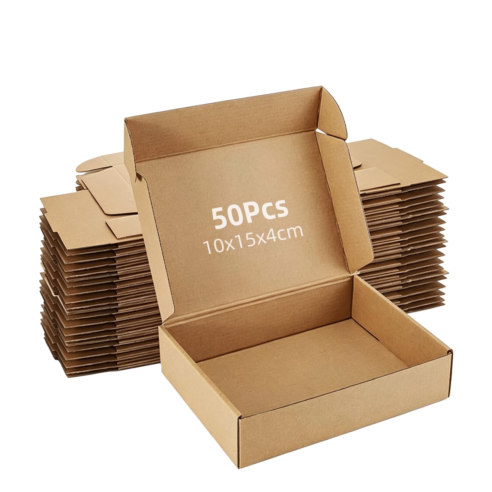50 Pack Small Cardboard Boxes for Posting, Corrugated Cardboard Shipping Mailing Boxes, Durable Cardboard Parcel Boxes for Business Shipping, Posting, Storage & Gift Packaging 15x10x4cm